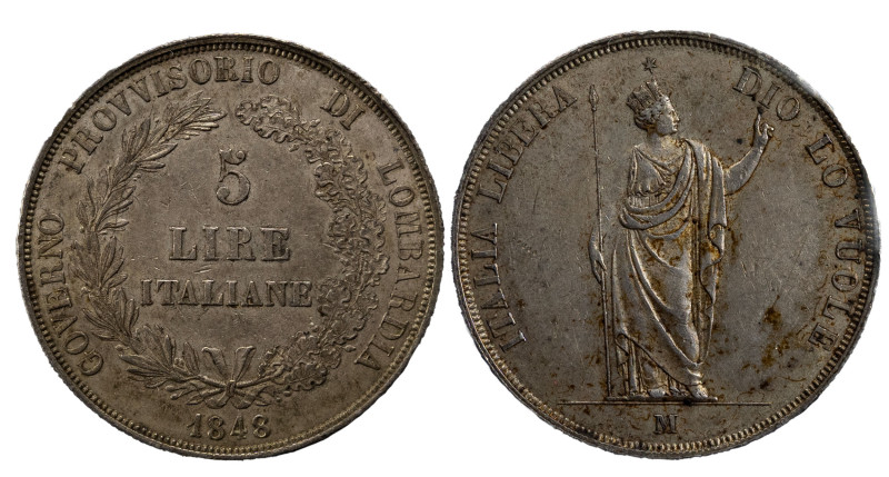 Milano - GOVERNO PROVVISIORIO DIN LOMBARDIA (1848) - 5 lire 1848
Argento
Gigante...