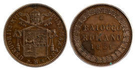 GREGORIO XVI (1831-1846) - baiocco 1831, Roma (I° tipo)
Rame
Gigante 153
Macchia al rovescio, ma ottimo esemplare
PCGS MS63 BN
Certificato PCGS numero...