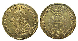 CARLO EMANUELE III (1730 - 1773) - Doppietta sarda, 1772
Oro
Gigante 241, Simonetti 30/17 Molto raro
Sigillata q.SPL da perito NIP Moruzzi Umberto