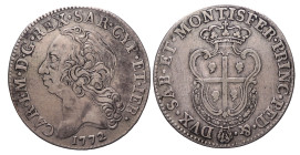 CARLO EMANUELE III, monetazione per la Sardegna (1730-1773) - 1/2 scudo 1772
Argento
Gigante 248 Raro
q.BB