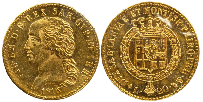 VITTORIO EMANUELE I (1802-1821) - 20 lire 1816
Oro
Gigante 11, Pagani 4 Molto ra...