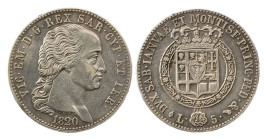 VITTORIO EMANUELE I (1802-1821) - 5 lire 1820
Argento
Gigante 21, Pagani 14 Raro
Abile ripresa al bordo del /D, ma esemplare gradevole dai buoni rilie...