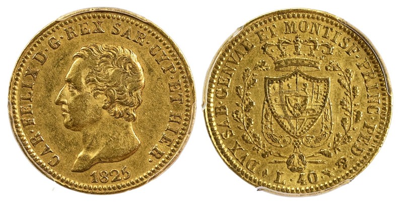 CARLO FELICE (1821-1831) - 40 lire 1825, Torino
Oro
Gigante 17, Pagani 42  Rar...