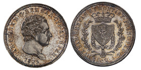 CARLO FELICE (1821-1831) - 2 lire 1825, Genova
Argento
Gigante 57, Pagani 83 Molto raro
Di buona freschezza
SPL-FDC