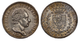 CARLO FELICE (1821-1831) - 1 lira 1826, Torino
Argento
Gigante 75, Pagani 100
Impercettibili hairlines al dritto
SPL/q.FDC