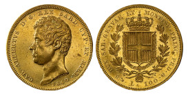 CARLO ALBERTO (1831-1849) - 100 lire 1840, Genova
Oro
Gigante Pagani 149 Raro
Rovescio dai fondi speculari; soli 1103 esemplari coniati
Bello SPL...