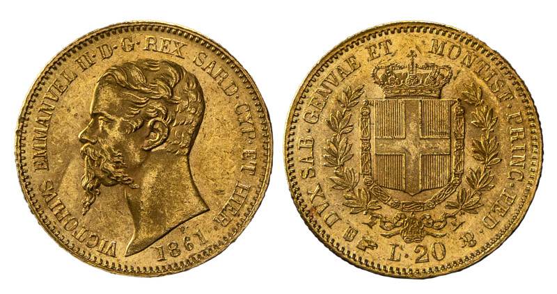 VITTORIO EMANUELE II, Re di Sardegna (1849-1861) - 20 lire 1861, Torino
Oro
Giga...