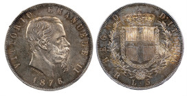 VITTORIO EMANUELE II (1861-1878) - 5 lire 1876, Roma
Argento
Gigante 51, Pagani 501
Lievi segnetti e contatti al bordo
SPL-FDC