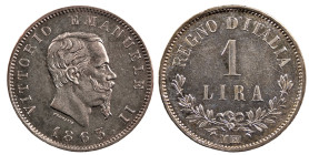 VITTORIO EMANUELE II (1861-1878) - 1 lira valore 1863, Milano
Argento
Gigante 68, Pagani 516 Non comune
SPL