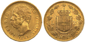 UMBERTO I (1878 - 1900) - 20 lire 1882
Oro 
Gigante 12, Pagani 578
Lieve colpetto a ore 10 del /D
SPL