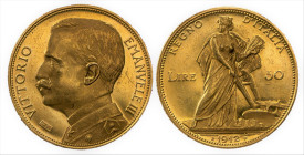 VITTORIO EMANUELE III (1900-1943) - 50 lire 1912
Oro
Gigante 16, Pagani 653   Raro
Bei fondi lucenti
q.FDC