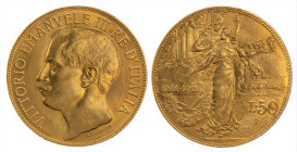 VITTORIO EMANUELE III (1900-1943) - 50 lire 1911
Oro
Gigante 19, Pagani 656   Raro
q.FDC