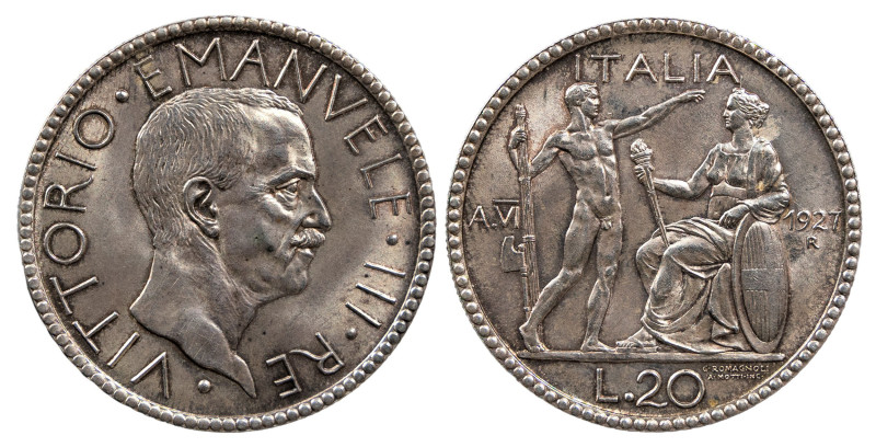 VITTORIO EMANUELE III (1900-1943) - 20 lire 1927, anno VI
Argento
Gigante 36, Pa...