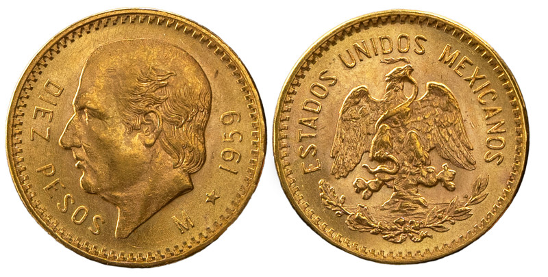 MESSICO - 10 pesos 1959
Oro 900  gr.8,33
KM# 473
SPL