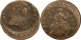 1788 Connecticut Copper. Miller 4.1-B.1, W-4420. Rarity-5+. Mailed Bust Right--Overstruck Off Center on Nova Constellatio Copper--VF-25 (PCGS).
126.0...