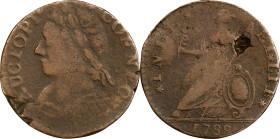 1788 Connecticut Copper. Miller 7-K, W-4490. Rarity-6+. Mailed Bust Left. Fine-12 (PCGS).
110.0 grains. One of the more wholesome examples available ...