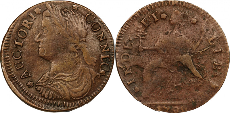 1788 Connecticut Copper. Miller 14.1-L.2, W-4570. Rarity-5+. Draped Bust Left. V...