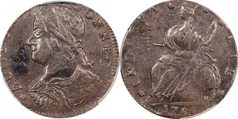 1788 Connecticut Copper. Miller 14.2-A.2, W-4580. Rarity-5. Draped Bust Left. AU...