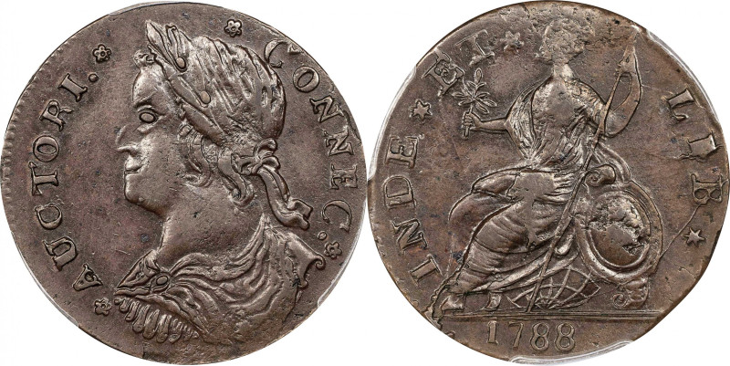 1788 Connecticut Copper. Miller 16.1-D, W-4595. Rarity-3. Draped Bust Left. AU-5...