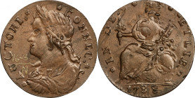1788 Connecticut Copper. Miller 16.3-N, W-4610. Rarity-2. Draped Bust Left--Overstruck on a 1787 Ryder 1-B Massachusetts Cent--AU-58 (PCGS).
118.3 gr...