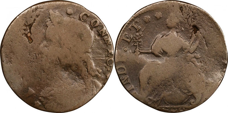 1788 Connecticut Copper. Miller 16.7-P, W-4630. Rarity-6+. Draped Bust Left. Goo...