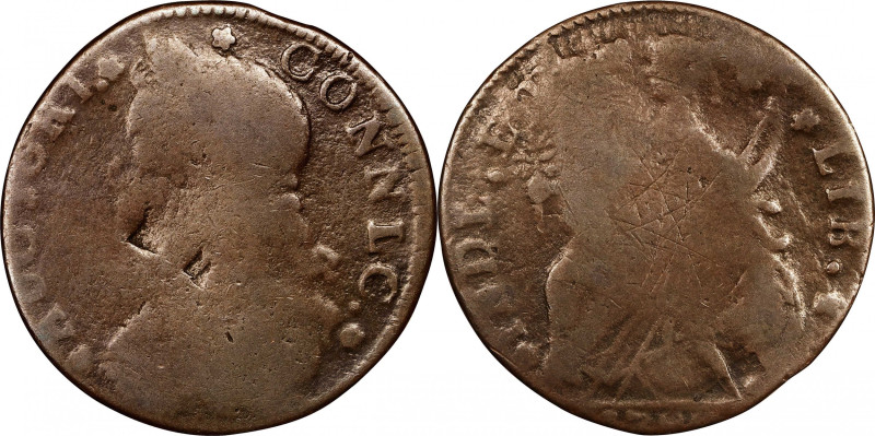 1788 Connecticut Copper. Miller 17-O, W-4635. Rarity-8. Draped Bust Left, CONNLC...