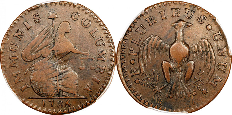 1786 Immunis Columbia Copper. W-5675, Breen-1135. Rarity-8-. Large Eagle Reverse...