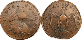 1786 Immunis Columbia Copper. W-5675, Breen-1135. Rarity-8-. Large Eagle Reverse. EF-45 (PCGS).
137.4 grains. 180 degree die rotation. An exceptional...