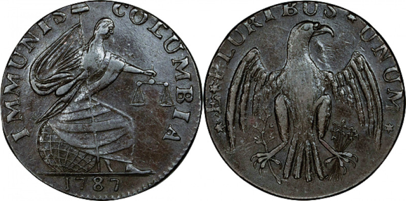 1787 Immunis Columbia Copper. W-5680, Breen-1137. Rarity-4+. Large Eagle Reverse...