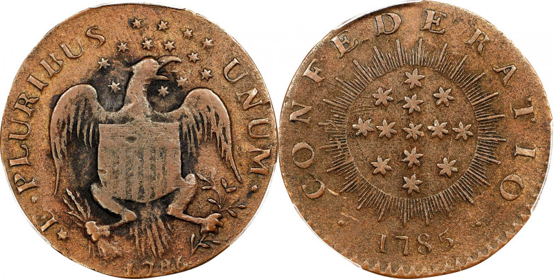 1785 Confederatio / 1786 Heraldic Eagle Copper. W-5690, Breen-1131. Rarity-8. La...