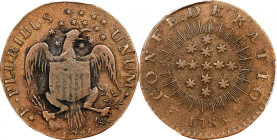 1785 Confederatio / 1786 Heraldic Eagle Copper. W-5690, Breen-1131. Rarity-8. Large Circle. VF-30 (PCGS).
112.7 grains. 10 degree die rotation. A fas...
