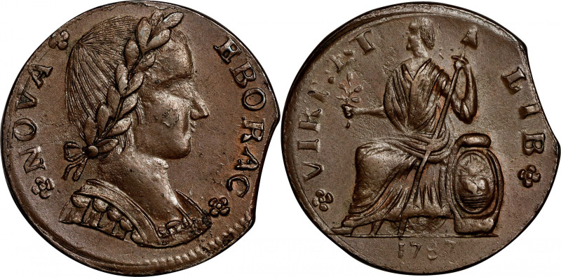 1787 Nova Eborac Copper. W-5755, Breen-986. Rarity-3. Medium Bust, Seated Figure...