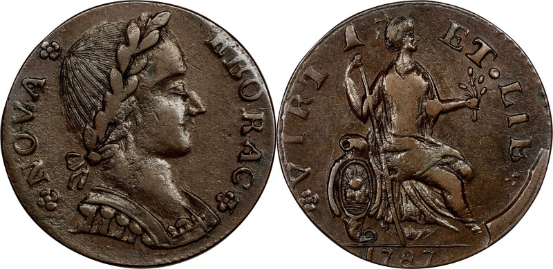 1787 Nova Eborac Copper. W-5760, Breen-987. Rarity-3. Medium Bust, Figure Seated...