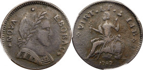 1787 Nova Eborac Copper. W-5765, Breen-988. Rarity-6+. Small Head. VF-30 (PCGS).
A thoroughly important example of this notable rarity, among the fin...
