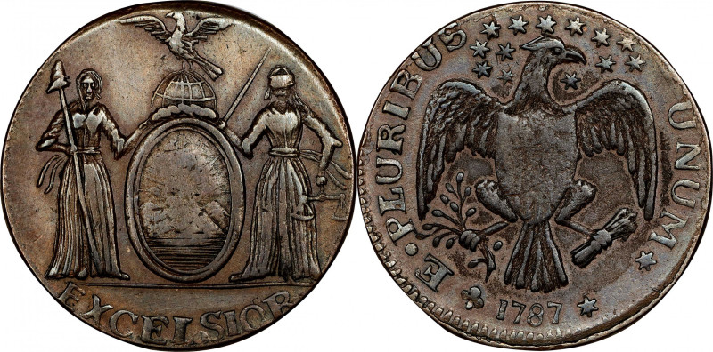1787 New York Excelsior Copper. W-5785, Breen-980. Rarity-6. Heraldic Eagle Reve...