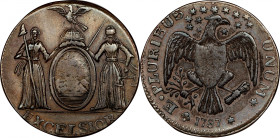 1787 New York Excelsior Copper. W-5785, Breen-980. Rarity-6. Heraldic Eagle Reverse. Eagle Facing Left, Arrows at Right. EF-45 (PCGS).
145.5 grains. ...