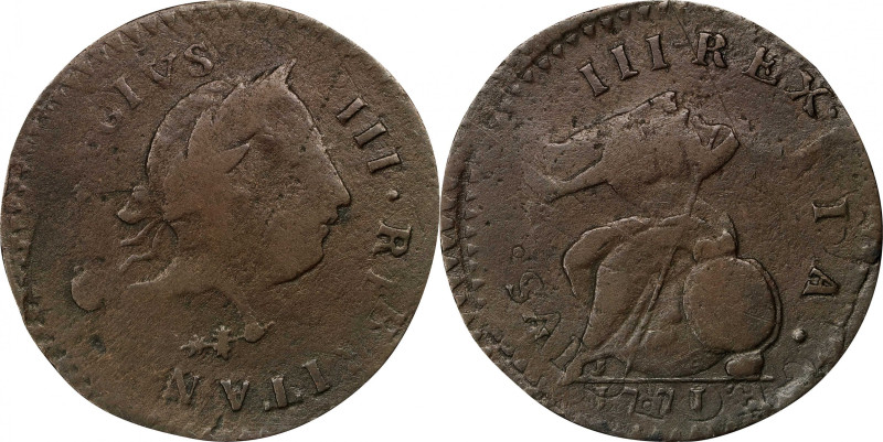 1771 Machin's Mills Halfpenny. Vlack 2-71A, W-7670. Rarity-4. GEORGIVS III, Grou...