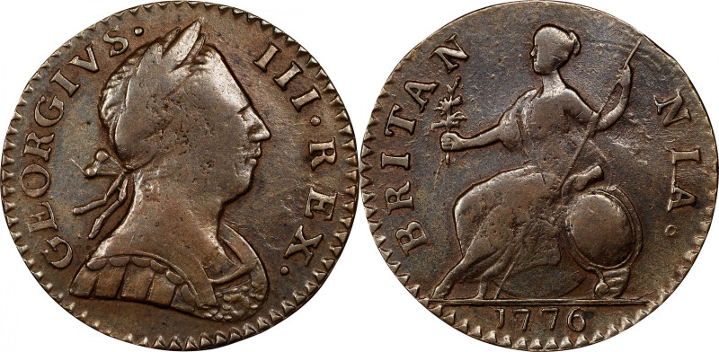 1776 Machin's Mills Halfpenny. Vlack 6-76A, W-7790. Rarity-4. GEORGIVS III, Grou...