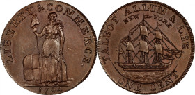 1794 Talbot, Allum & Lee Cent. Fuld-4, W-8590. Rarity-2. With NEW YORK. Small & on Reverse. Copper. Lettered Edge. MS-64 BN (PCGS).
157.8 grains. An ...