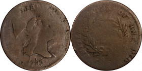 1797 Liberty Cap Half Cent. C-1. Rarity-2. 1 Above 1--Overstruck on a Cut-Down Talbot, Allum & Lee Cent--AG-3 (PCGS).
87.1 grains. A neat add-on to a...