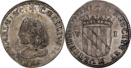 Undated (1659) Maryland Lord Baltimore Sixpence. W-1060, Breen-68, Hodder 2-C. Rarity-5. AU-53 (PCGS).
42.3 grains. A distinctively pleasing coin, wi...