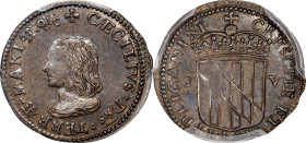 Undated (1659) Maryland Lord Baltimore Groat. W-1010, Breen-74, Hodder 1-A. Rarity-6. AU-55 (PCGS).
23.6 grains. The Crosby plate coin and the finest...