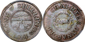 1783 John Chalmers Shilling. W-1790, Breen-1012. Rarity-4. Birds, Long Worm. EF-40 (PCGS).
An old friend, cataloged two decades ago in the inaugural ...