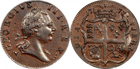 1773 Virginia Halfpenny. Newman 5-Z, W-1600. Rarity-4. No Period After GEORGIVS, 8 Harp Strings. AU-58 (PCGS).
Glossy chocolate-brown surfaces with r...