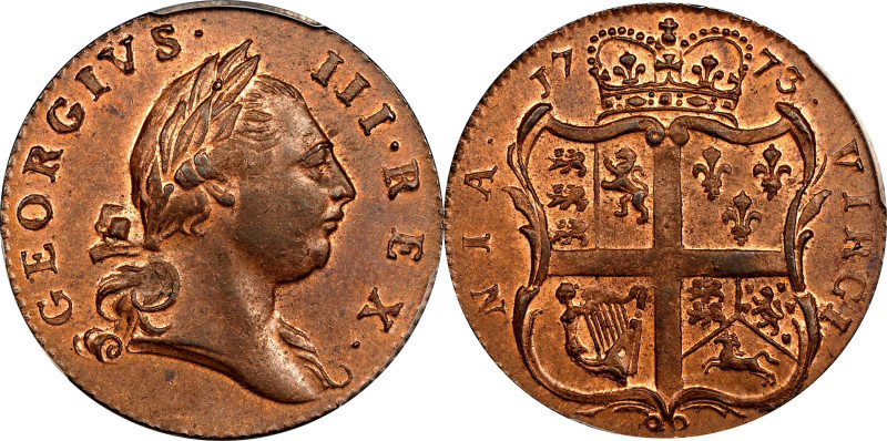 1773 Virginia Halfpenny. Newman 23-Q, W-1560. Rarity-3. Period After GEORGIVS, 7...