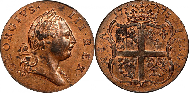 1773 Virginia Halfpenny. Newman 26-Y, W-1680. Rarity-2. Period After GEORGIVS, 8...