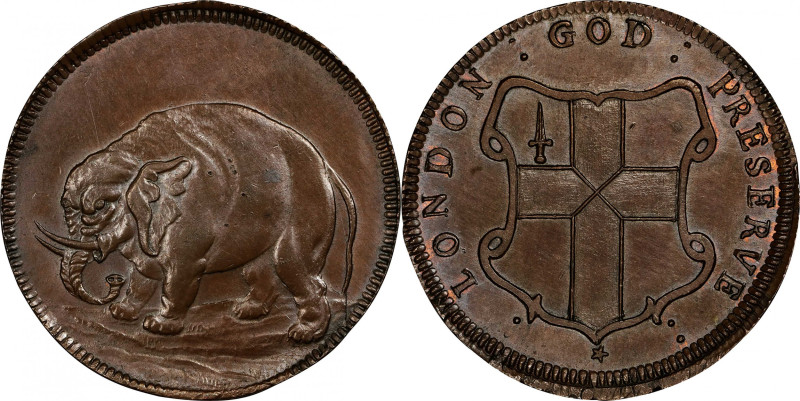 Undated (ca. 1694) London Elephant Token. Hodder 1-A, W-12000. Rarity-6+. GOD PR...