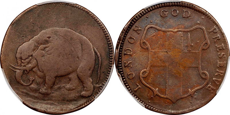 Undated (ca. 1694) London Elephant Token. Hodder 1-C, W-12020. Rarity-7+. GOD PR...