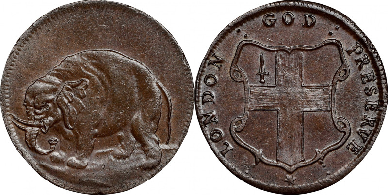 Undated (ca. 1694) London Elephant Token. Hodder 2-B, W-12040. Rarity-2. GOD PRE...