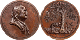 "1776" (post-1807) Franklin American Beaver Medal. By John Reich. Betts-546, Julian CM-8, Greenslet GM-80. Bronzed Copper. MS-65 BN (NGC).
41 mm. A s...